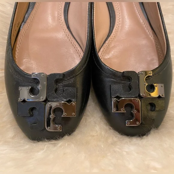 Tory Burch Lowell Black Leather Ballet Flat Size 6 - Picture 2 of 5